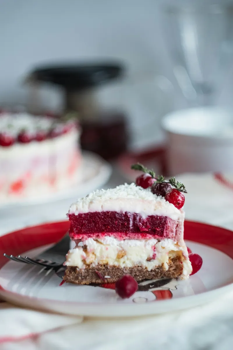 Slice of strawberry layer cake